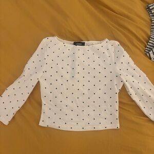 Cider White and Black Polka Dot Quarter Sleeve Top